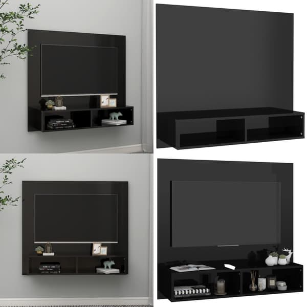 Væghængt tv-skab 102x23,5x90 cm konstrueret træ sort højglans - Væghængt Tv-skab - Vægheængte Tv-skabe - Home & Living