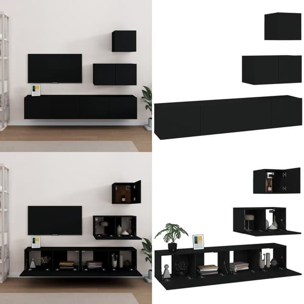 Tv-skabssæt 4 dele konstrueret træ sort - Tv-skab - Tv-skabe - Home & Living