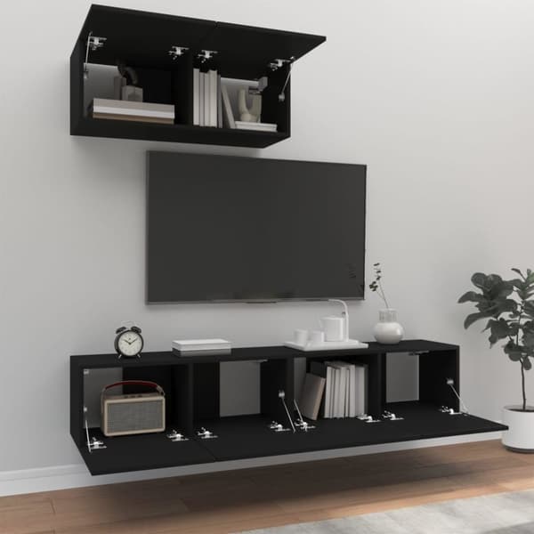 3-osainen TV-kaappisarja musta tekninen puu - TV-taso - TV-taso - Home & Living