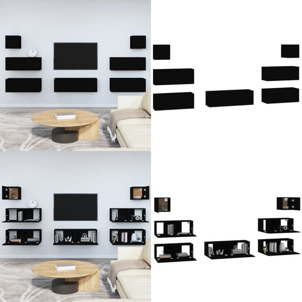 TV-skåp 7 delar svart konstruerat trä - TV-bänk - TV-bänkar - Home & Living