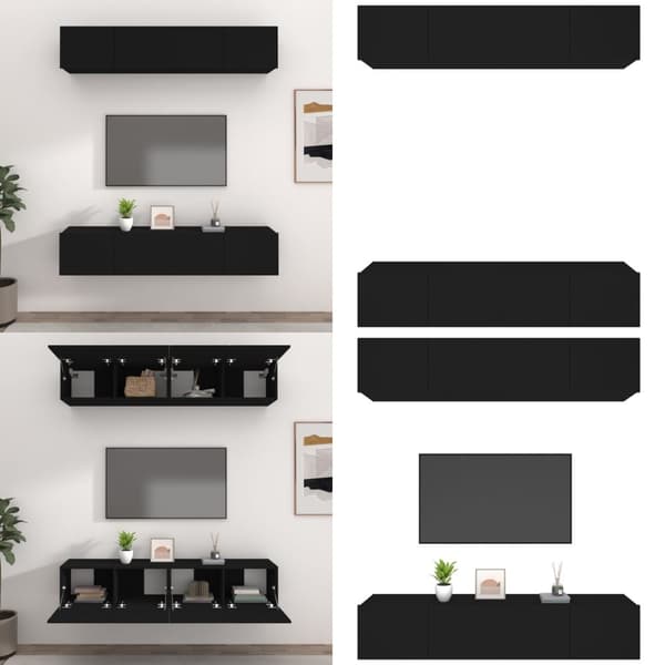 TV-skåp 4 delar svart 80x30x30 cm konstruerat trä - TV-bänk - TV-bänkar - Home & Living