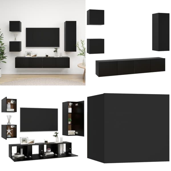 5-osainen TV-kaappisarja musta lastulevy - TV-kaappisarja - TV-kaappisarjat - Home & Living