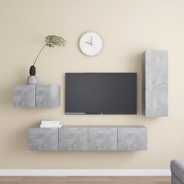 4-osainen TV-kaappisarja betoninharmaa tekninen puu - TV-kaappisarja - TV-kaappisarjat - Home & Living