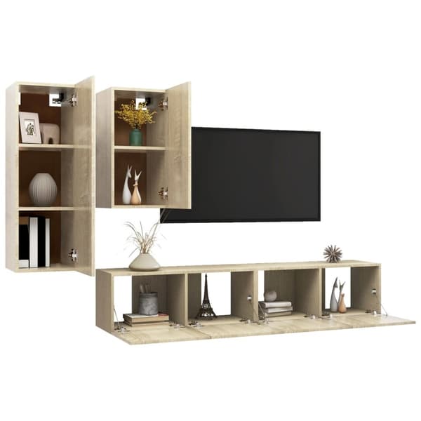 Tv-skabe 4 dele spånplade sonoma-eg - Tv-skab Sæt - Tv-skabssæt Væghængt Tv-skab - Home & Living