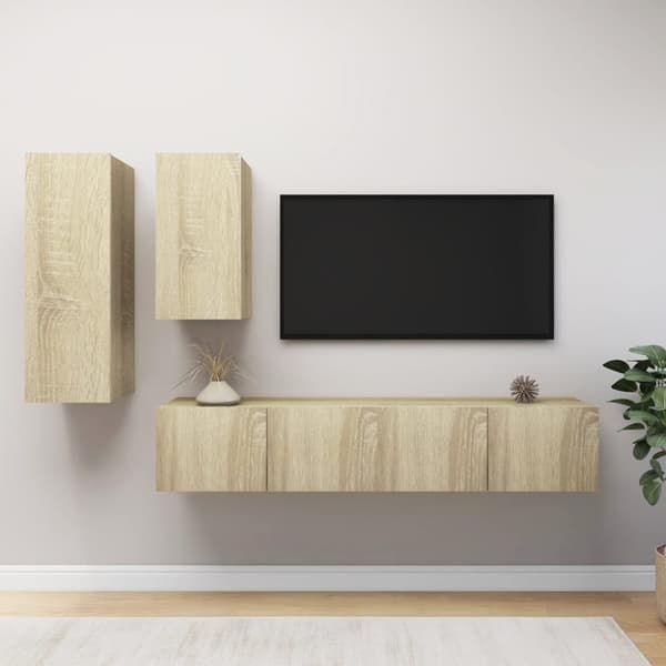 Tv-skabe 4 dele spånplade sonoma-eg - Tv-skab Sæt - Tv-skabssæt Væghængt Tv-skab - Home & Living
