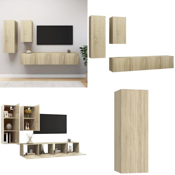 Tv-skabe 4 dele spånplade sonoma-eg - Tv-skab Sæt - Tv-skabssæt Væghængt Tv-skab - Home & Living