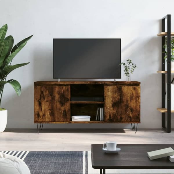 Tv-bänk rökfärgad ek 104x35x50 cm konstruerat trä - Tv-bänk - Tv-bänkar - Home & Living
