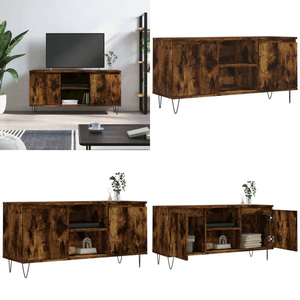 Tv-bänk rökfärgad ek 104x35x50 cm konstruerat trä - Tv-bänk - Tv-bänkar - Home & Living