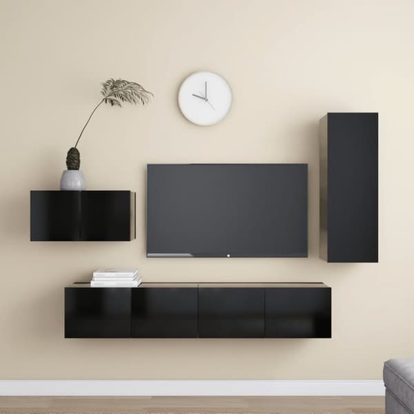 Tv-skabssæt 4 dele konstrueret træ sort - Tv-skab - Tv-skabe - Home & Living