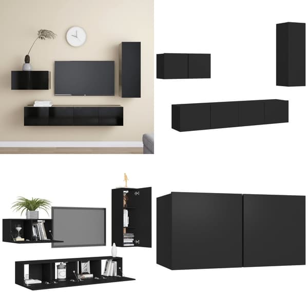 Tv-skabssæt 4 dele konstrueret træ sort - Tv-skab - Tv-skabe - Home & Living