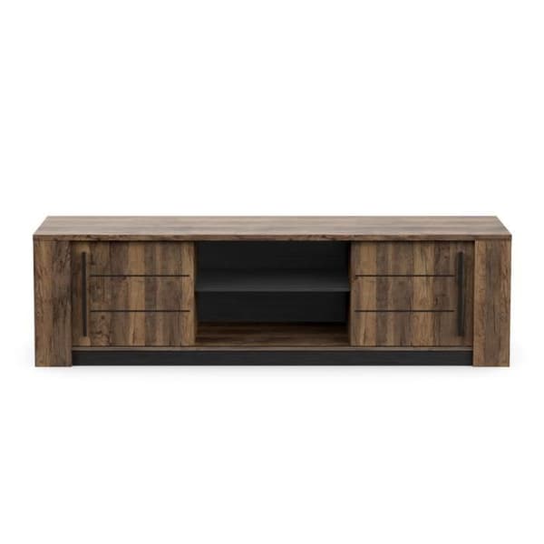 MONACO TV-skåp - 2 skjutdörrar + 3 hyllor - Ek och svart trädekor - L184,5 x D42,3 x H51,8 cm - DEMEYERE