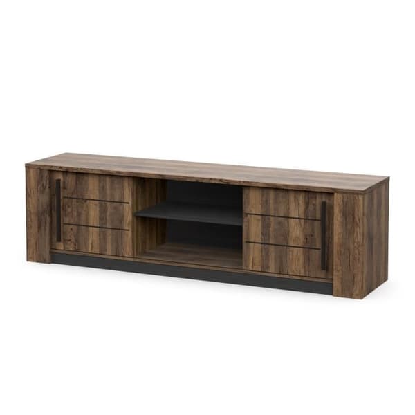 MONACO TV-skåp - 2 skjutdörrar + 3 hyllor - Ek och svart trädekor - L184,5 x D42,3 x H51,8 cm - DEMEYERE