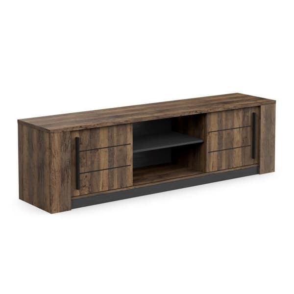 MONACO TV-skåp - 2 skjutdörrar + 3 hyllor - Ek och svart trädekor - L184,5 x D42,3 x H51,8 cm - DEMEYERE