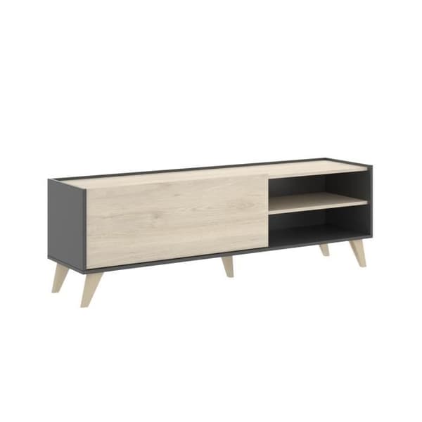 NESS TV-skåp - 1 flik 2 nischer - Grafit- och Ekdekor - L 155 x D 43 x H 47 cm