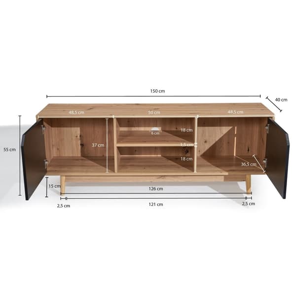 Rootz Lowboard 150 cm TV-skab - Underholdningsenhed - Mediekonsol - Moderne design - Kontrasterende farver - Rummelig opbevaring - 150 cm x 55 cm x 40