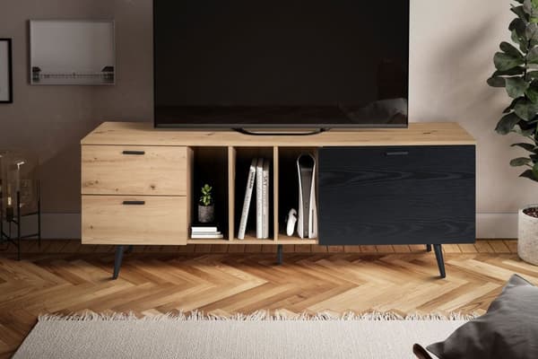 Rootz Lowboard 150 cm TV-bänk - TV-skåp - Underhållningsenhet - Modern ekdesign - Rymlig förvaring - Hållbar konstruktion - 150 cm x 55 cm x 40 cm