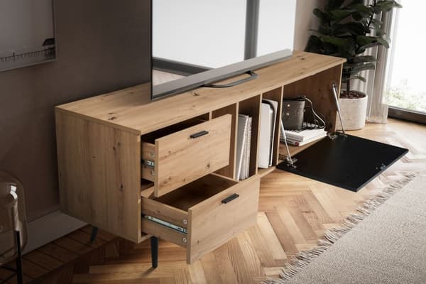 Rootz Lowboard 150 cm TV-bänk - TV-skåp - Underhållningsenhet - Modern ekdesign - Rymlig förvaring - Hållbar konstruktion - 150 cm x 55 cm x 40 cm