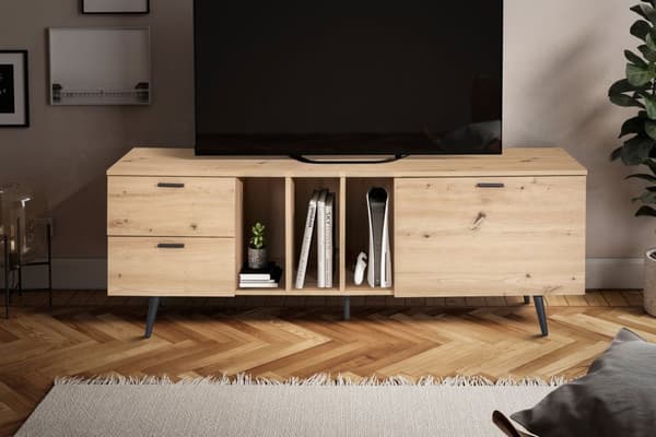 Rootz Lowboard 150 cm TV-bänk - TV-skåp - Underhållningsenhet - Ekfinish - Rymlig förvaring - Modern design - Hållbar konstruktion - 150cm x 55cm x 40