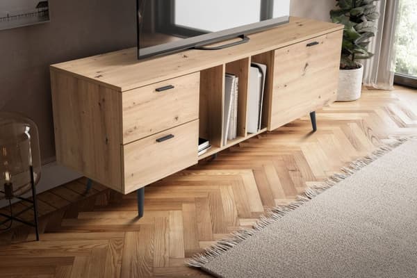 Rootz Lowboard 150 cm TV-bänk - TV-skåp - Underhållningsenhet - Ekfinish - Rymlig förvaring - Modern design - Hållbar konstruktion - 150cm x 55cm x 40
