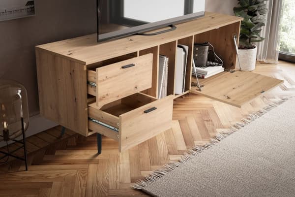 Rootz Lowboard 150 cm TV-bänk - TV-skåp - Underhållningsenhet - Ekfinish - Rymlig förvaring - Modern design - Hållbar konstruktion - 150cm x 55cm x 40