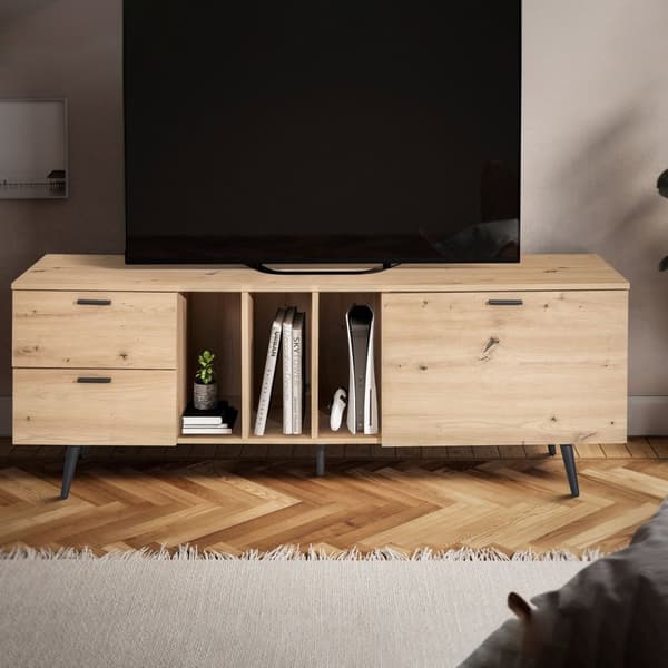 Rootz Lowboard 150 cm TV-bänk - TV-skåp - Underhållningsenhet - Ekfinish - Rymlig förvaring - Modern design - Hållbar konstruktion - 150cm x 55cm x 40