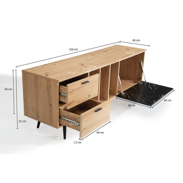 Rootz Lowboard 150 cm TV-skab - TV-stativ - Marmor Sort Design - Moderne Stil - Rummelig opbevaring - Holdbar konstruktion - 150 cm x 55 cm x 40 cm