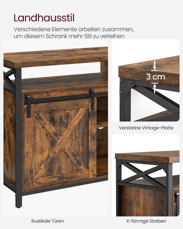 Rootz Vintage ruskea-musta TV-taso - Viihdekeskus - Mediakonsoli - Lastulevy ja teräs - 40cm x 147cm x 76cm - Max. Kantavuus 91kg