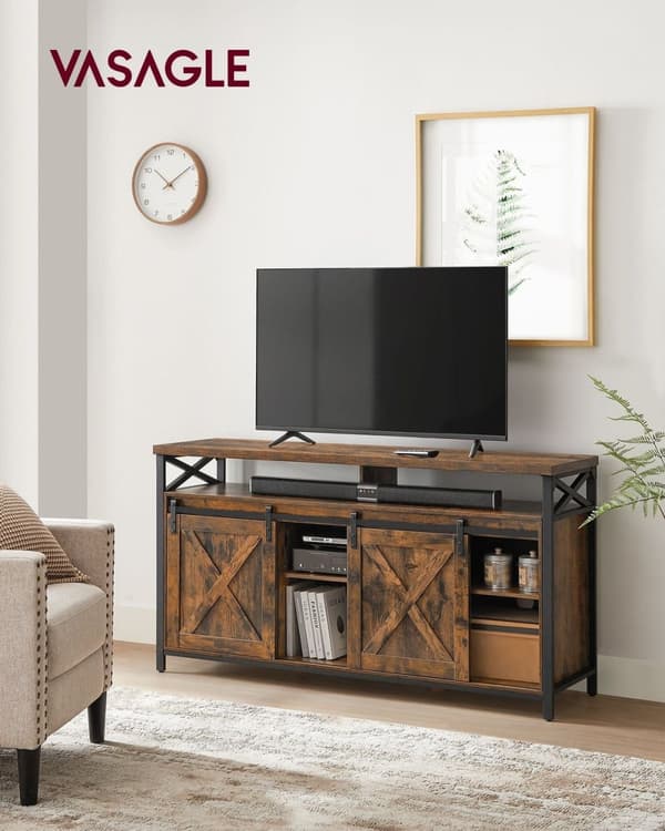 Rootz Vintage ruskea-musta TV-taso - Viihdekeskus - Mediakonsoli - Lastulevy ja teräs - 40cm x 147cm x 76cm - Max. Kantavuus 91kg