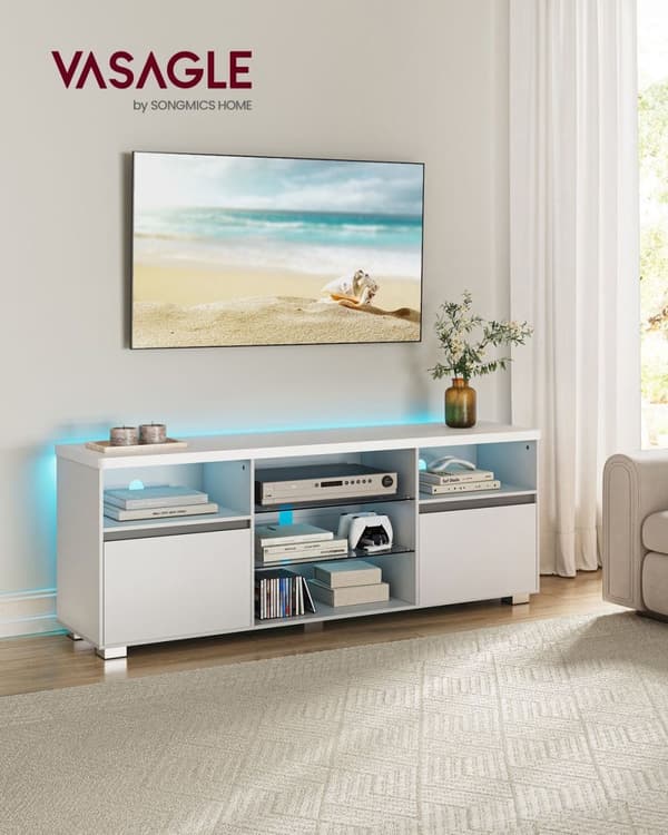 Rootz White TV-taso - Viihdekeskus - Mediakonsoli - Lastulevy - Karkaistu lasi - 40 cm x 160 cm x 60 cm - 37,2 kg - 40 kg Pöydän enimmäiskuormitus - 9