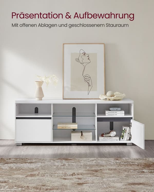 Rootz White TV-taso - Viihdekeskus - Mediakonsoli - Lastulevy - Karkaistu lasi - 40 cm x 160 cm x 60 cm - 37,2 kg - 40 kg Pöydän enimmäiskuormitus - 9