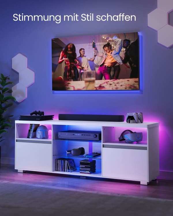 Rootz White TV-taso - Viihdekeskus - Mediakonsoli - Lastulevy - Karkaistu lasi - 40 cm x 160 cm x 60 cm - 37,2 kg - 40 kg Pöydän enimmäiskuormitus - 9