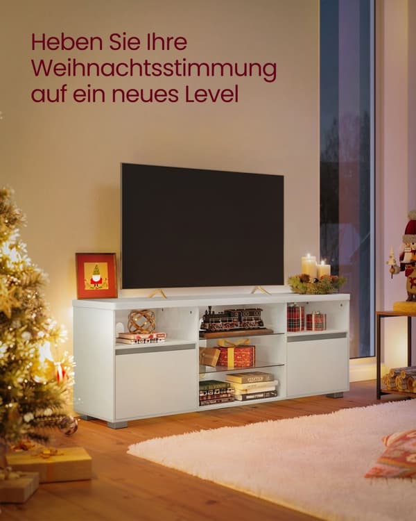 Rootz White TV-taso - Viihdekeskus - Mediakonsoli - Lastulevy - Karkaistu lasi - 40 cm x 160 cm x 60 cm - 37,2 kg - 40 kg Pöydän enimmäiskuormitus - 9