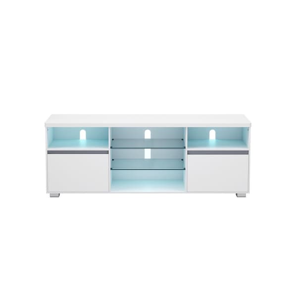 Rootz White TV-taso - Viihdekeskus - Mediakonsoli - Lastulevy - Karkaistu lasi - 40 cm x 160 cm x 60 cm - 37,2 kg - 40 kg Pöydän enimmäiskuormitus - 9