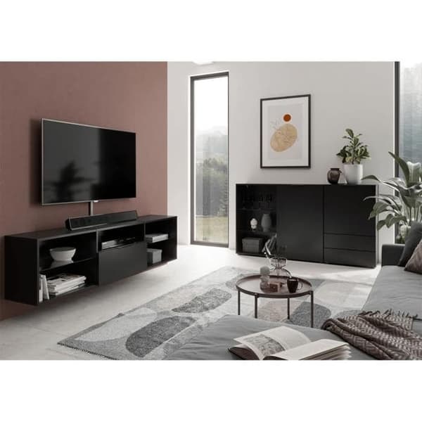 Lowboard TV/Hifi-möbler - Svart dekor - L153,5 x H52 x D31,5 cm - Tillverkad i Tyskland