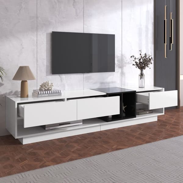 190cm TV-bänk - 3 lådor och 2 fack - högblank vit & svart