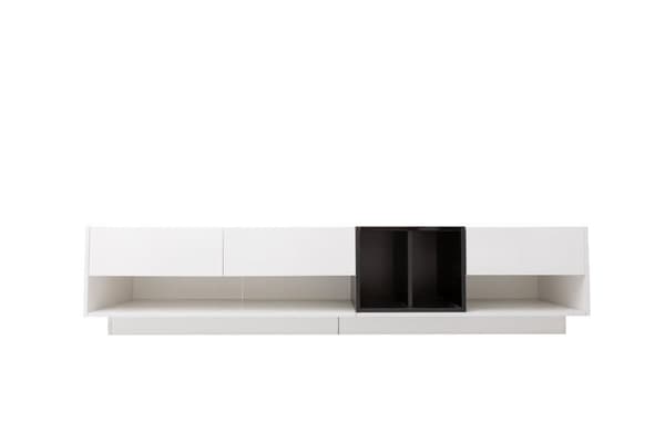 190cm TV-bänk - 3 lådor och 2 fack - högblank vit & svart