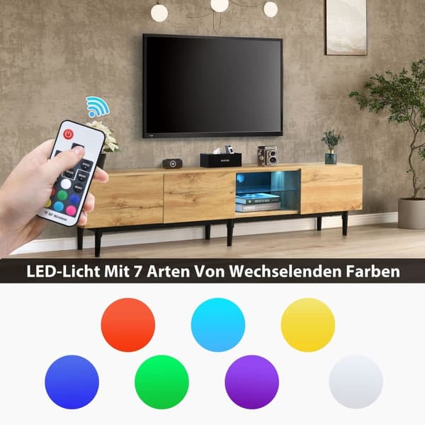 TV Skab 175cm med LED - 3 låger + 2 hylder - Industriel stil - Natur