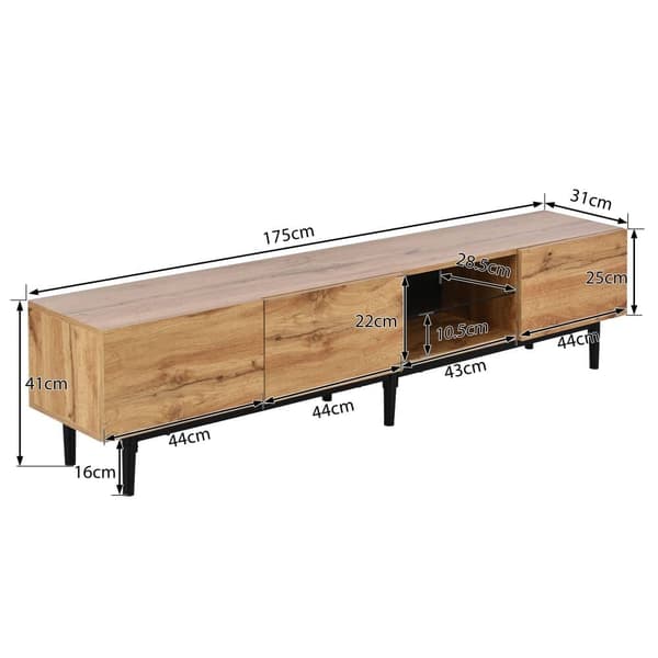 TV Skab 175cm med LED - 3 låger + 2 hylder - Industriel stil - Natur