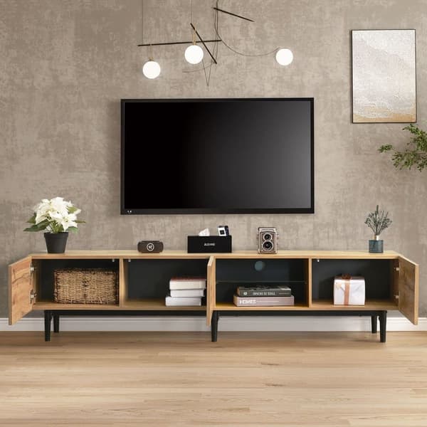 TV Skab 175cm med LED - 3 låger + 2 hylder - Industriel stil - Natur