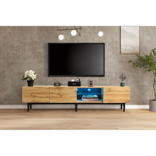 TV Skab 175cm med LED - 3 låger + 2 hylder - Industriel stil - Natur