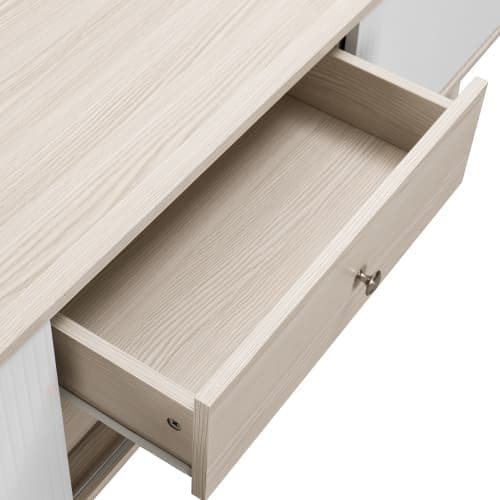 160cm TV-bänk med 2 lådor och 2 skjutdörrar - Vit & Natur