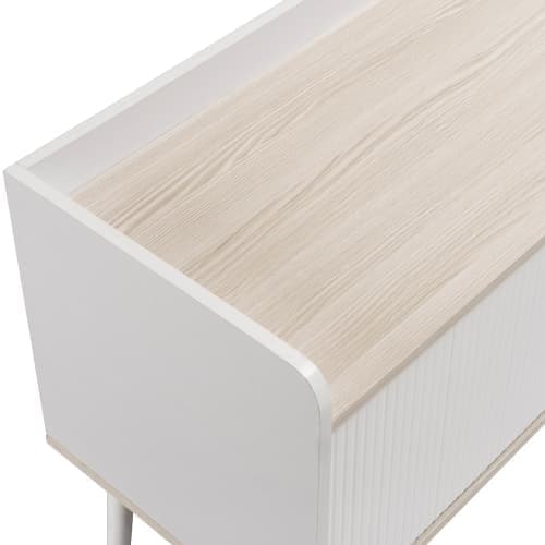 160cm TV-bänk med 2 lådor och 2 skjutdörrar - Vit & Natur