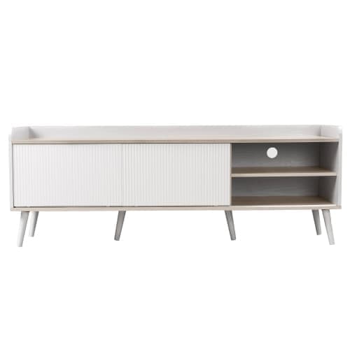 160cm TV-bänk med 2 lådor och 2 skjutdörrar - Vit & Natur