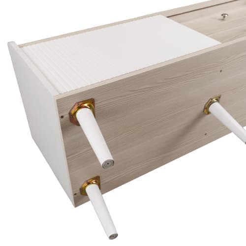 160cm TV-bänk med 2 lådor och 2 skjutdörrar - Vit & Natur