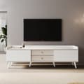 Miniatyrbild 1 av 11: 160cm TV-bänk med 2 lådor och 2 skjutdörrar - Vit & Natur