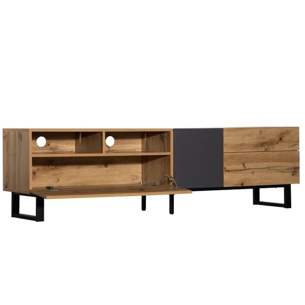 180cm TV-bänk i industriell stil med träkorn - Naturell