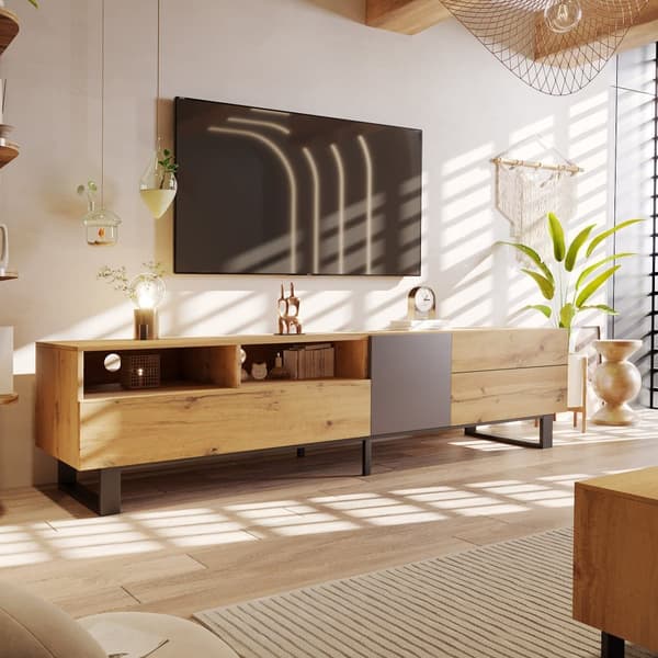 180cm TV-bänk i industriell stil med träkorn - Naturell