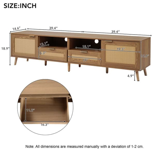 200cm MDF TV-kaappi - 2 ovea ja 2 lokeroa - maalaistyyli - luonnollinen