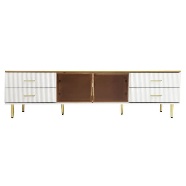 Skandinavisk TV skab 170cm med LED - 4 skuffer - marmoreffekt finer - Hvid