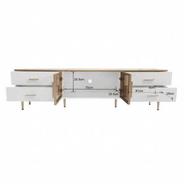 Skandinavisk TV skab 170cm med LED - 4 skuffer - marmoreffekt finer - Hvid